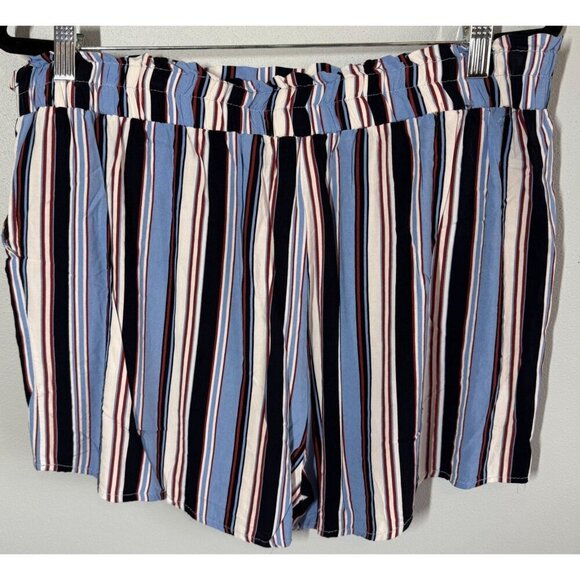 Ambiance Appearl Womens 3X Blue Striped Paper Bag Shorts Drawstring Pockets - Picture 3 of 11